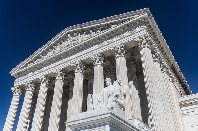 United States Supreme Court Building from ground level looking up.