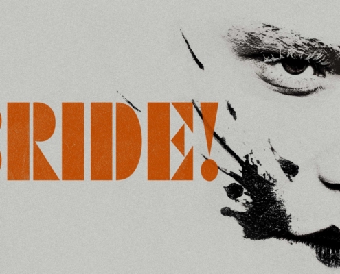 Key art poster for the movie THE BRIDE with lettering in orange and a ghostly silhouette face on the background.