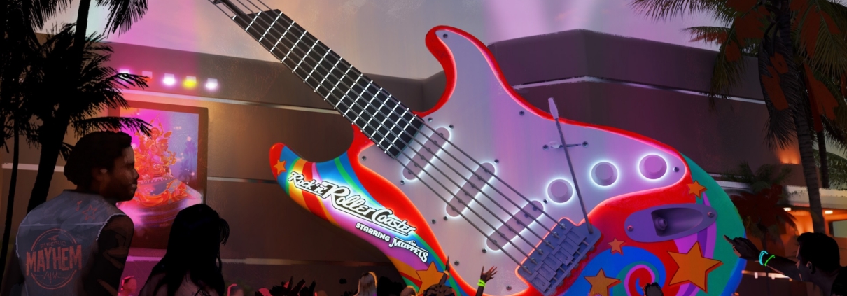 Artist Rendering of the updated entrance to Rock 'n' Roller Coaster Starring The Muppets