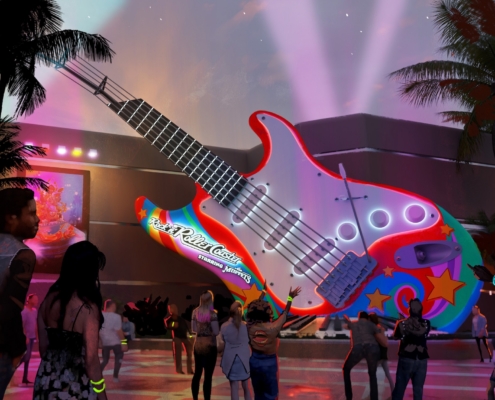 Artist Rendering of the updated entrance to Rock 'n' Roller Coaster Starring The Muppets