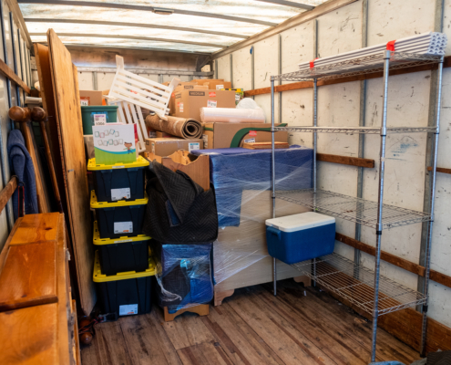 The inside of a moving truck.